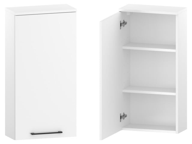 Szafka nad Pralkę RON 45 cm D90 Lewa - Biały Mat - Uchwyty Czarne Matowe