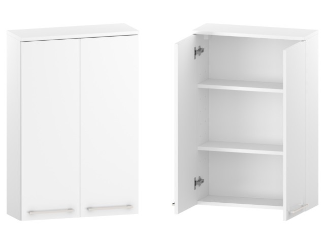 Szafka nad Pralkę RON 60 cm 2D90 - Biały Mat - Uchwyty Chromowane