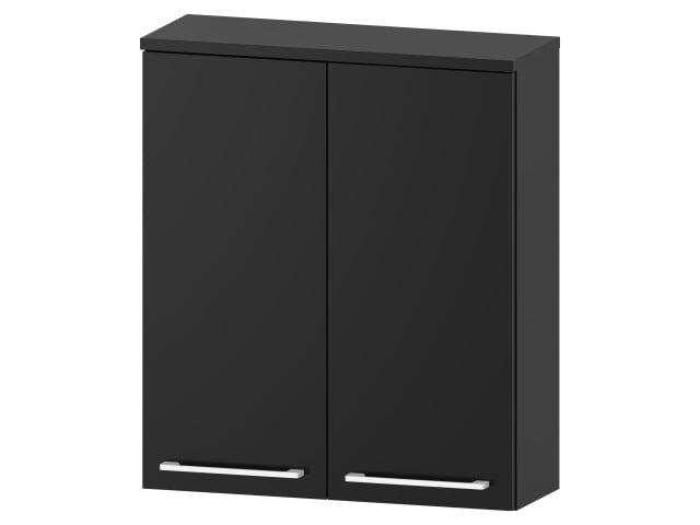 Szafka nad Pralkę RON 60 cm 2D - Czarny Mat - Uchwyty Białe Matowe