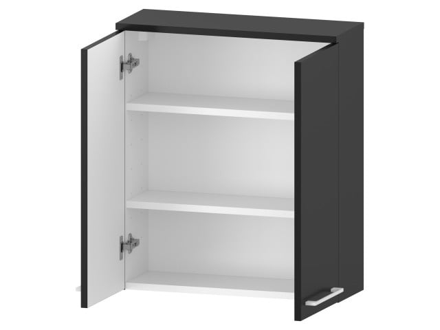 Szafka nad Pralkę RON 60 cm 2D - Czarny Mat - Uchwyty Białe Matowe
