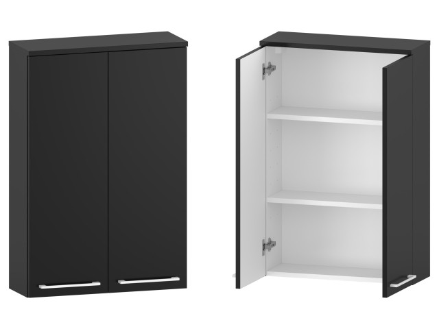 Szafka nad Pralkę RON 60 cm 2D90 - Czarny Mat - Uchwyty Białe Matowe