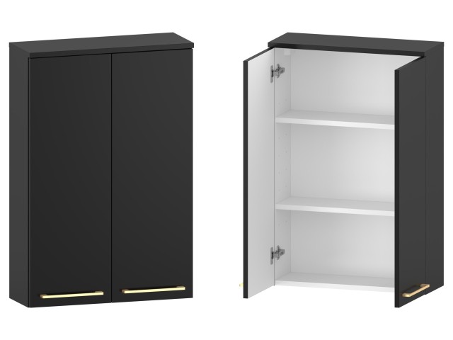 Szafka nad Pralkę RON 60 cm 2D90 - Czarny Mat - Uchwyty Złote Szczotkowane