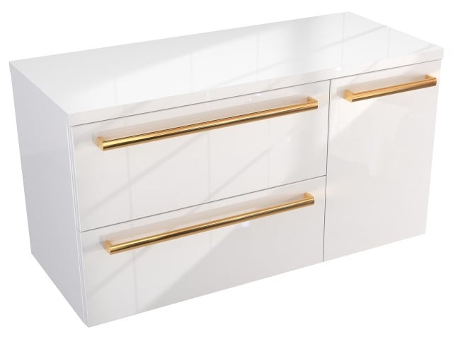 Szafka Wisząca Z Blatem ATH 90 cm D Lewa - Biały Wysoki Połysk - Uchwyty Złote Polerowane Szafka Wisząca Z Blatem ATH 90 cm D Lewa - Biały Wysoki Połysk - Uchwyty Złote Polerowane