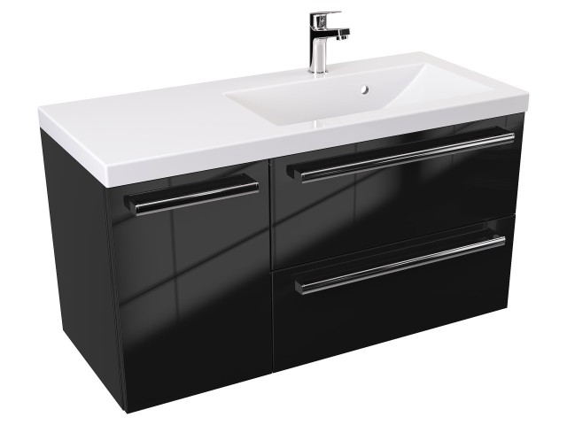 Szafka Wisząca Z Umywalką ATH 90 cm D Prawa - Czarny Wysoki Połysk - Uchwyty Chromowane