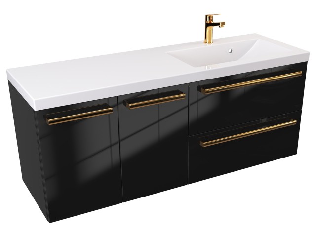 Szafka Wisząca Z Umywalką ATH 120 cm DS Prawa - Czarny Wysoki Połysk - Uchwyty Złote Polerowane Szafka Wisząca Z Umywalką ATH 120 cm DS Prawa - Czarny Wysoki Połysk - Uchwyty Złote Polerowane