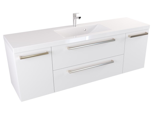 Szafka Wisząca Z Umywalką ATH 140 cm D - Biały Mat - Uchwyty Stal Szczotkowana Szafka Wisząca Z Umywalką ATH 140 cm D - Biały Mat - Uchwyty Stal Szczotkowana