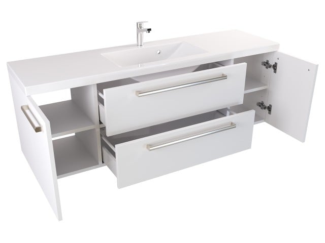 Szafka Wisząca Z Umywalką ATH 140 cm D - Biały Mat - Uchwyty Stal Szczotkowana