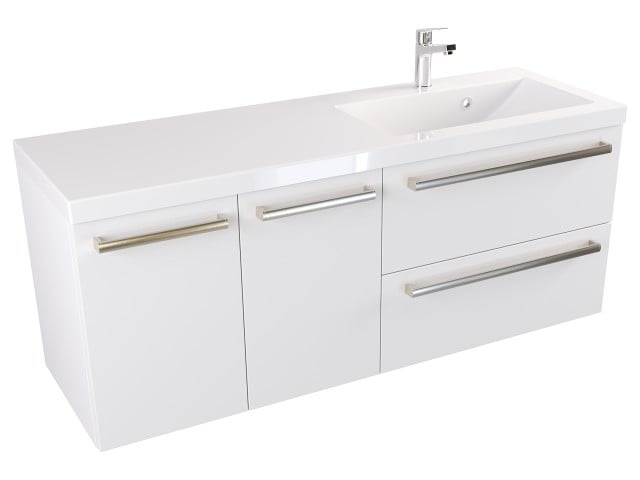 Szafka Wisząca Z Umywalką ATH 120 cm DS Prawa - Biały Mat - Uchwyty Stal Szczotkowana