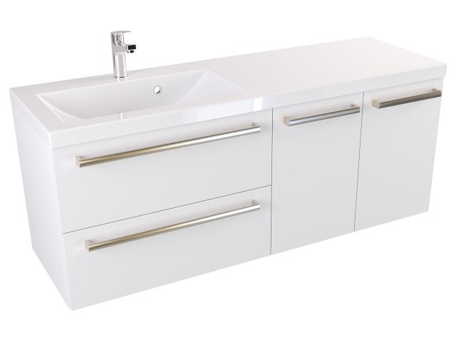 Szafka Wisząca Z Umywalką ATH 120 cm SD Lewa - Biały Mat - Uchwyty Stal Szczotkowana
