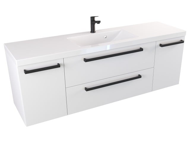 Szafka Wisząca Z Umywalką ATH 140 cm D - Biały Mat - Uchwyty Czarne Matowe Szafka Wisząca Z Umywalką ATH 140 cm D - Biały Mat - Uchwyty Czarne Matowe