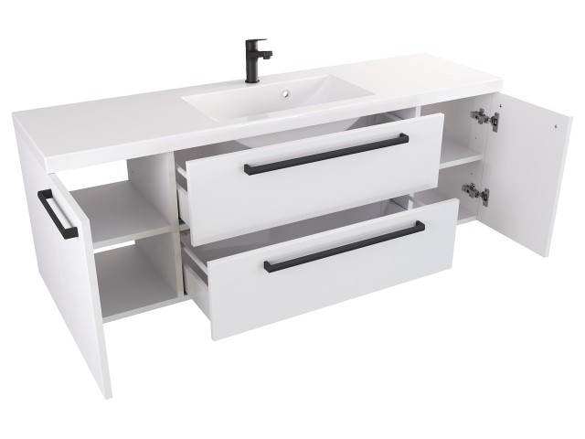 Szafka Wisząca Z Umywalką ATH 140 cm D - Biały Mat - Uchwyty Czarne Matowe