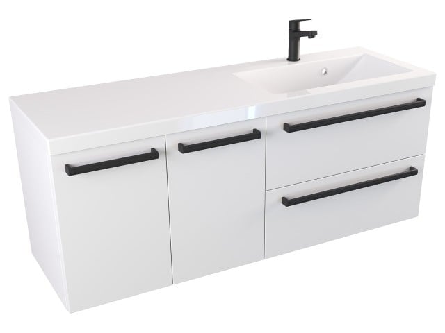 Szafka Wisząca Z Umywalką ATH 120 cm DS Prawa - Biały Mat - Uchwyty Czarne Matowe