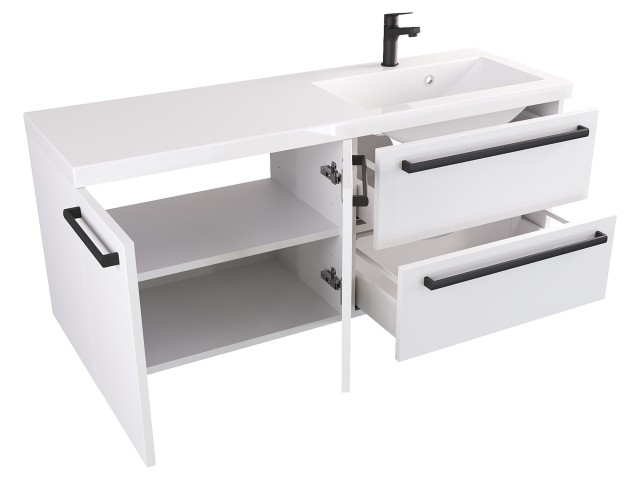 Szafka Wisząca Z Umywalką ATH 120 cm DS Prawa - Biały Mat - Uchwyty Czarne Matowe