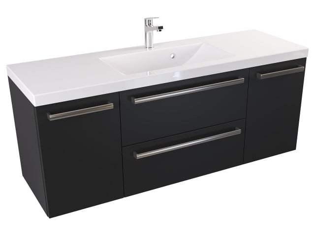 Szafka Wisząca Z Umywalką ATH 120 cm D - Czarny Mat - Uchwyty Stal Szczotkowana