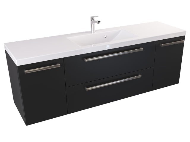 Szafka Wisząca Z Umywalką ATH 140 cm D - Czarny Mat - Uchwyty Stal Szczotkowana