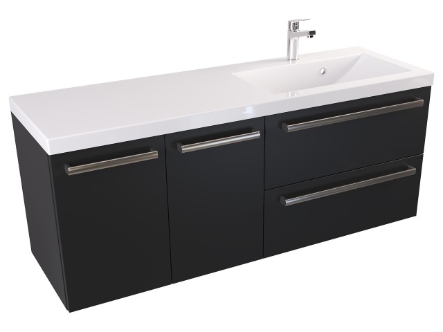 Szafka Wisząca Z Umywalką ATH 120 cm DS Prawa - Czarny Mat - Uchwyty Stal Szczotkowana