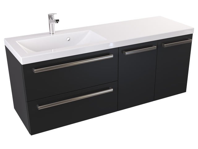Szafka Wisząca Z Umywalką ATH 120 cm SD Lewa - Czarny Mat - Uchwyty Stal Szczotkowana