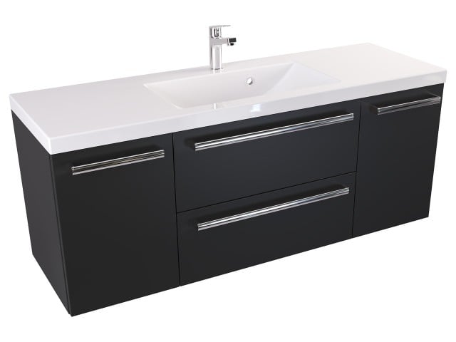 Szafka Wisząca Z Umywalką ATH 120 cm D - Czarny Mat - Uchwyty Chromowane