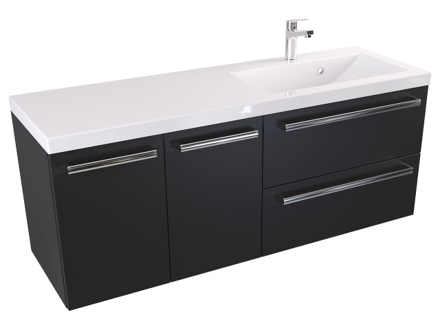 Szafka Wisząca Z Umywalką ATH 120 cm DS Prawa - Czarny Mat - Uchwyty Chromowane