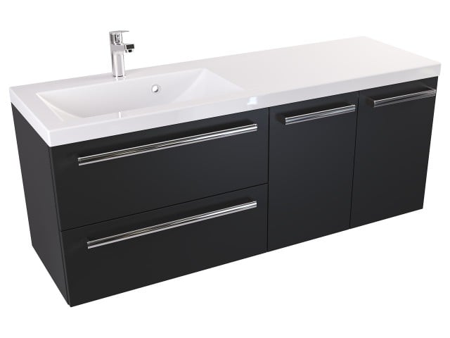 Szafka Wisząca Z Umywalką ATH 120 cm SD Lewa - Czarny Mat - Uchwyty Chromowane