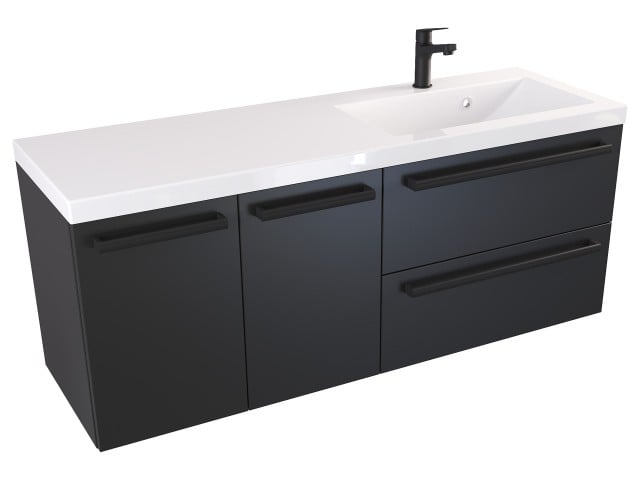 Szafka Wisząca Z Umywalką ATH 120 cm DS Prawa - Czarny Mat - Uchwyty Czarne Matowe