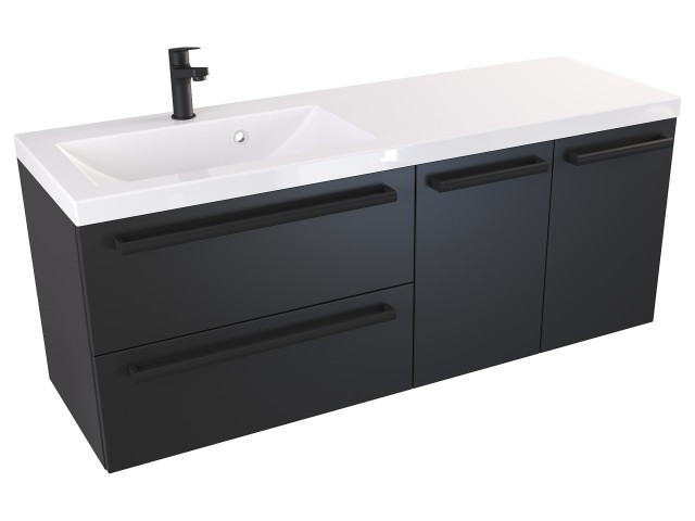 Szafka Wisząca Z Umywalką ATH 120 cm SD Lewa - Czarny Mat - Uchwyty Czarne Matowe