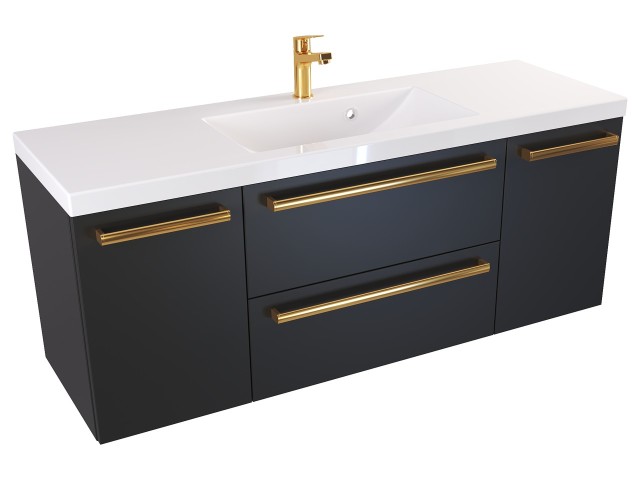 Szafka Wisząca Z Umywalką ATH 120 cm D - Czarny Mat - Uchwyty Złote Polerowane Szafka Wisząca Z Umywalką ATH 120 cm D - Czarny Mat - Uchwyty Złote Polerowane