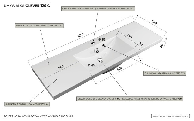 Szafka Wisząca Z Umywalką ATH 120 cm D - Czarny Mat - Uchwyty Złote Polerowane