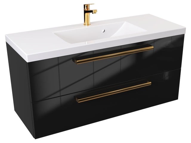 Szafka Wisząca Z Umywalką ATH 100 cm - Czarny Wysoki Połysk - Uchwyty Złote Polerowane Szafka Wisząca Z Umywalką ATH 100 cm - Czarny Wysoki Połysk - Uchwyty Złote Polerowane