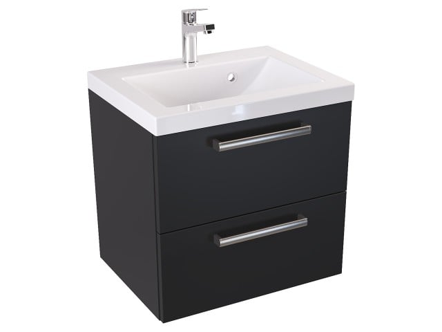 Szafka Wisząca Z Umywalką ATH 50 cm - Czarny Mat - Uchwyty Stal Szczotkowana Szafka Wisząca Z Umywalką ATH 50 cm - Czarny Mat - Uchwyty Stal Szczotkowana