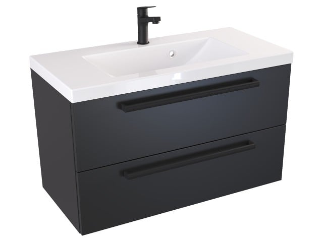 Szafka Wisząca Z Umywalką ATH 80 cm - Czarny Mat - Uchwyty Czarne Matowe Szafka Wisząca Z Umywalką ATH 80 cm - Czarny Mat - Uchwyty Czarne Matowe