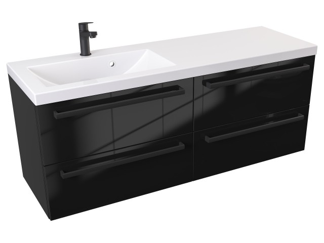 Szafka Wisząca Z Umywalką ATH 120 cm S Lewa - Czarny Wysoki Połysk - Uchwyty Czarne Matowe Szafka Wisząca Z Umywalką ATH 120 cm S Lewa - Czarny Wysoki Połysk - Uchwyty Czarne Matowe