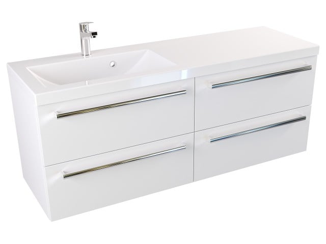 Szafka Wisząca Z Umywalką ATH 120 cm S Lewa - Biały Mat - Uchwyty Chromowane