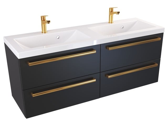 Szafka Wisząca Z Umywalką ATH 120 cm DUO - Czarny Mat - Uchwyty Złote Polerowane