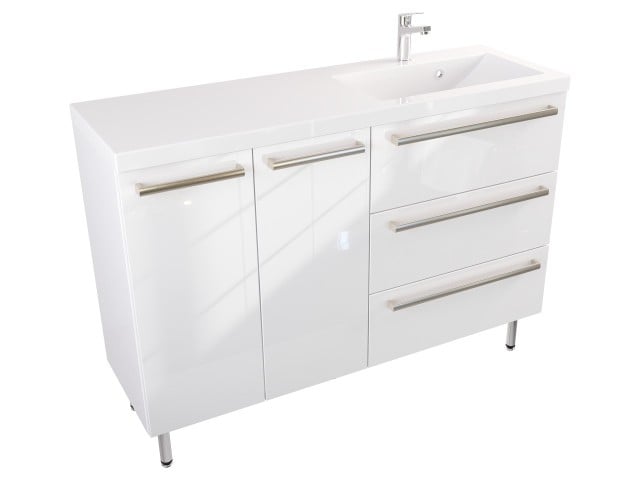 Szafka Stojąca Z Umywalką ATH 120 cm DS Prawa - Biały Wysoki Połysk - Uchwyty Stal Szczotkowana Szafka Stojąca Z Umywalką ATH 120 cm DS Prawa - Biały Wysoki Połysk - Uchwyty Stal Szczotkowana