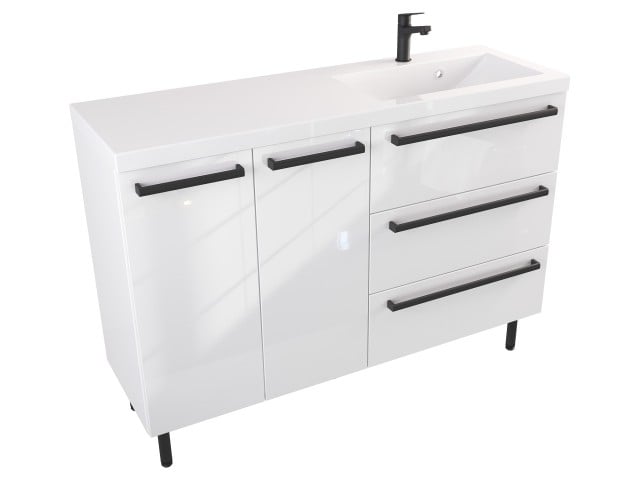 Szafka Stojąca Z Umywalką ATH 120 cm DS Prawa - Biały Wysoki Połysk - Uchwyty Czarne Matowe