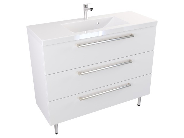 Szafka Stojąca Z Umywalką ATH 100 cm - Biały Mat - Uchwyty Stal Szczotkowana Szafka Stojąca Z Umywalką ATH 100 cm - Biały Mat - Uchwyty Stal Szczotkowana