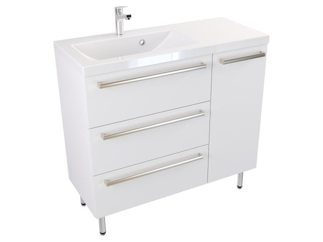 Szafka Stojąca Z Umywalką ATH 90 cm D Lewa - Biały Mat - Uchwyty Stal Szczotkowana Szafka Stojąca Z Umywalką ATH 90 cm D Lewa - Biały Mat - Uchwyty Stal Szczotkowana