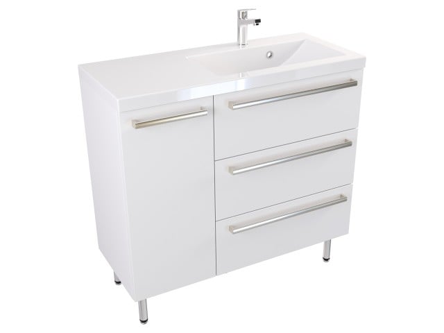 Szafka Stojąca Z Umywalką ATH 90 cm D Prawa - Biały Mat - Uchwyty Stal Szczotkowana Szafka Stojąca Z Umywalką ATH 90 cm D Prawa - Biały Mat - Uchwyty Stal Szczotkowana