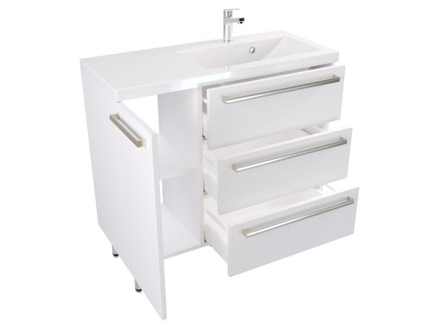 Szafka Stojąca Z Umywalką ATH 90 cm D Prawa - Biały Mat - Uchwyty Stal Szczotkowana