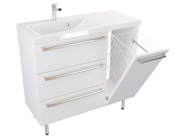 Szafka Stojąca Z Umywalką ATH 90 cm K Lewa - Biały Mat - Uchwyty Stal Szczotkowana Szafka Stojąca Z Umywalką ATH 90 cm K Lewa - Biały Mat - Uchwyty Stal Szczotkowana
