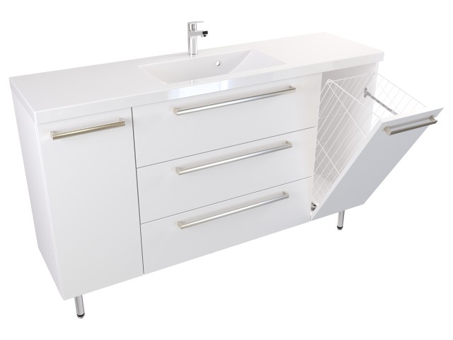 Szafka Stojąca Z Umywalką ATH 140 cm DK - Biały Mat - Uchwyty Stal Szczotkowana Szafka Stojąca Z Umywalką ATH 140 cm DK - Biały Mat - Uchwyty Stal Szczotkowana