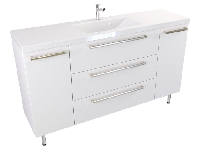 Szafka Stojąca Z Umywalką ATH 140 cm DK - Biały Mat - Uchwyty Stal Szczotkowana