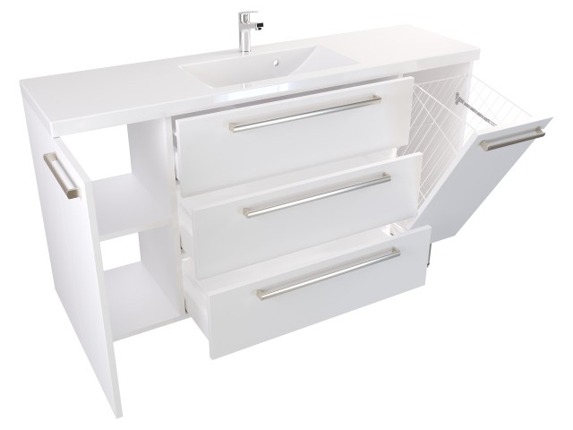 Szafka Stojąca Z Umywalką ATH 140 cm DK - Biały Mat - Uchwyty Stal Szczotkowana