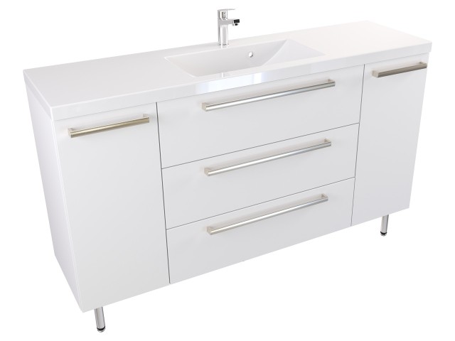 Szafka Stojąca Z Umywalką ATH 140 cm KD - Biały Mat - Uchwyty Stal Szczotkowana