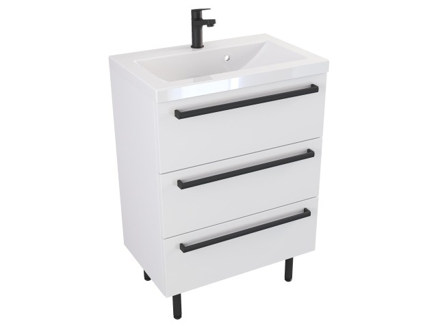 Szafka Stojąca Z Umywalką ATH 60 cm - Biały Mat - Uchwyty Czarne Matowe