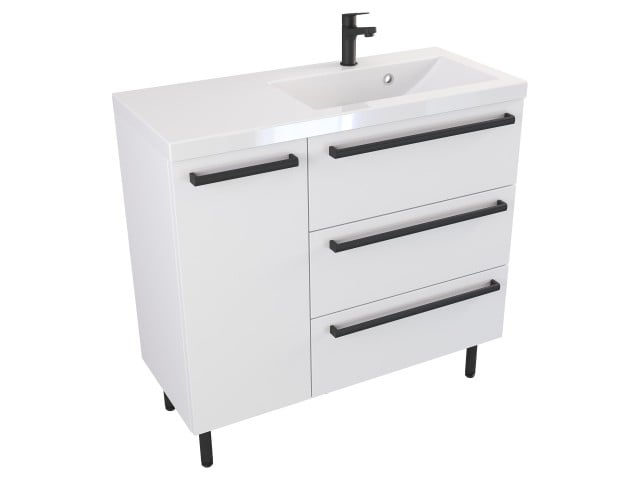 Szafka Stojąca Z Umywalką ATH 90 cm D Prawa - Biały Mat - Uchwyty Czarne Matowe Szafka Stojąca Z Umywalką ATH 90 cm D Prawa - Biały Mat - Uchwyty Czarne Matowe
