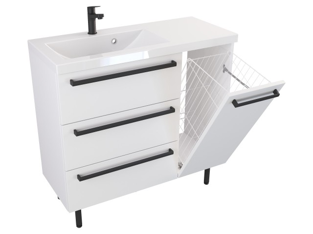 Szafka Stojąca Z Umywalką ATH 90 cm K Lewa - Biały Mat - Uchwyty Czarne Matowe