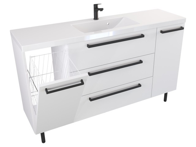 Szafka Stojąca Z Umywalką ATH 140 cm KD - Biały Mat - Uchwyty Czarne Matowe
