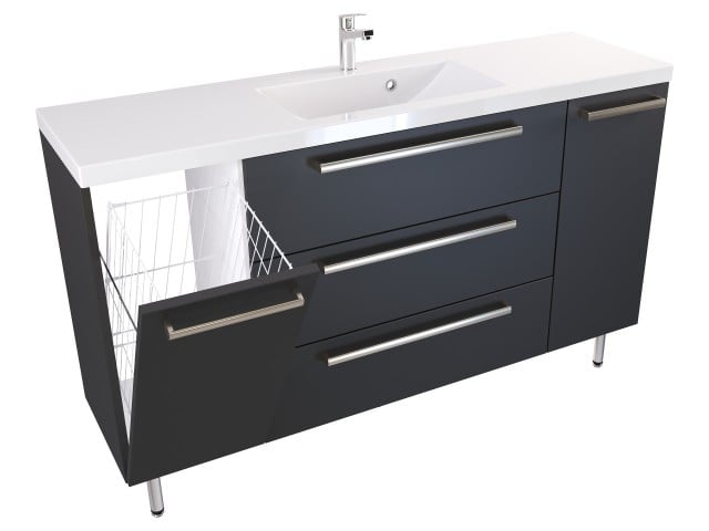 Szafka Stojąca Z Umywalką ATH 140 cm KD - Czarny Mat - Uchwyty Stal Szczotkowana
